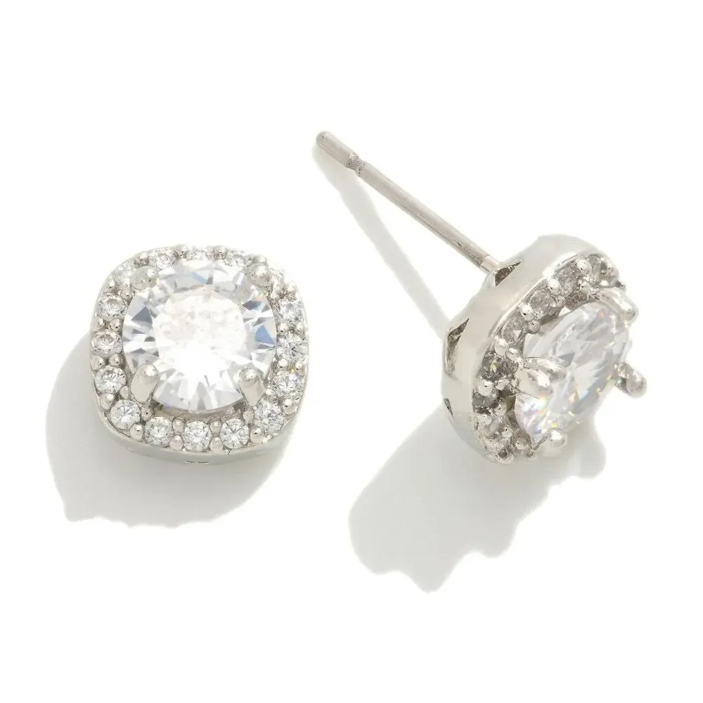 NEW Silver Square Premium Cubic Zirconia Stud Earrings